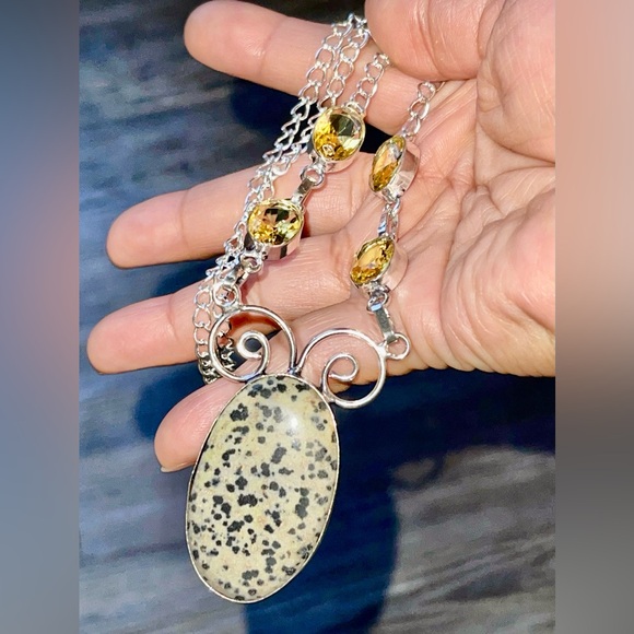 Dalmation Jasper Pendant Necklace 16-17” - Picture 4 of 12